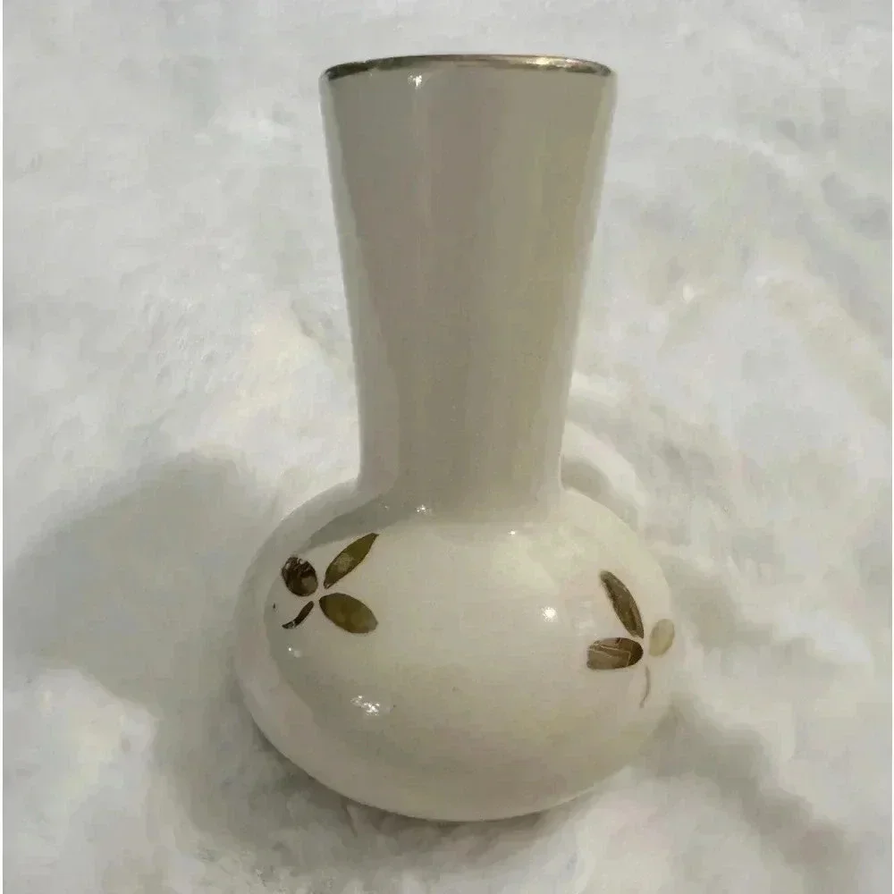 Vintage MCM Ceramic Cream & Gold Floral Handpainted Small Vase 70’s 80’s Fun - Picture 2 of 12
